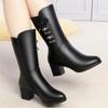 Winter New Fashion High Heel Side Zipper Black Versatile Fashion Boots For Women External Wear Comfort Anti-Slip Mid-Calf Boots