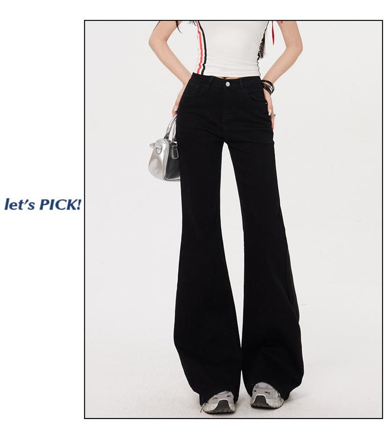 Women's Retro High-Waist Black Bell Bottom Jeans, Slimming Stretch, Extra Long, Spring 2025 Collection