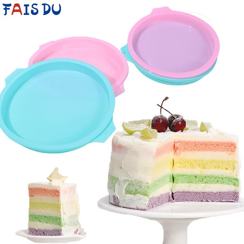 FAIS DU 4/6/8inch Round Cake Layer Mold Silicone Cake Pan NonStick Mousse Cheese Bakeware Mold for DIY Baking Rainbow Cake Tools