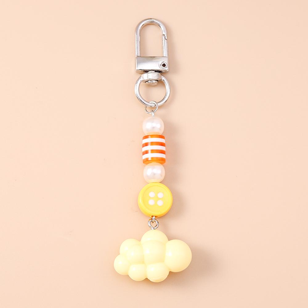 Pretty 3D Cloud Keychain Beads Pearl Key Ring Pendants for Women Girls Handbag Decor DIY Handmade Key Chain Gift