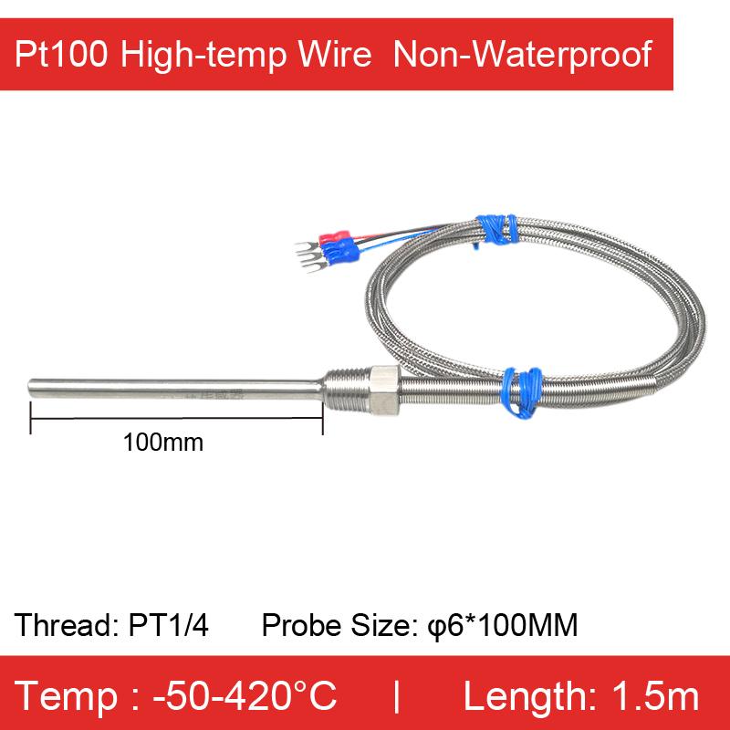 Stainless Steel Threaded Pt100 Temperature Sensor Probe Waterproof High‑Temp RTD (-50°C- 420°C) Industrial Armor Cable 3‑Wire