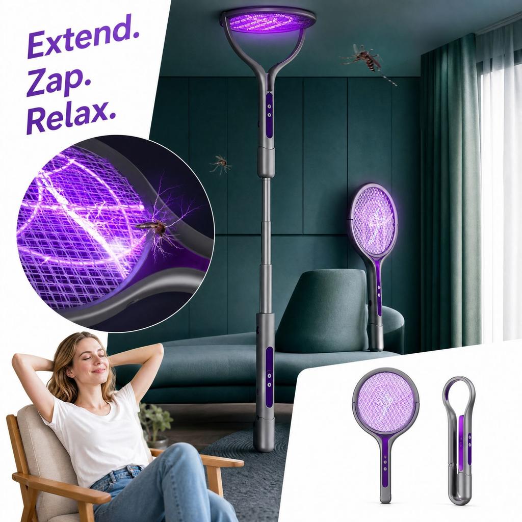 Extendable Swatter with Telescopic Handle for Indoor and Outdoor Use