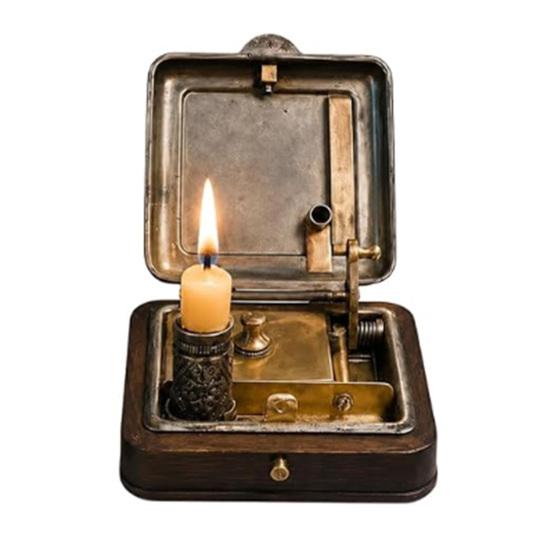 Mechanical Candle Box, 19 Century Vintage Wind-Up Pocket Igniter & Candle Holder, Retro Brass Victorian Flame Igniter Candle Box with Mechanical Riser