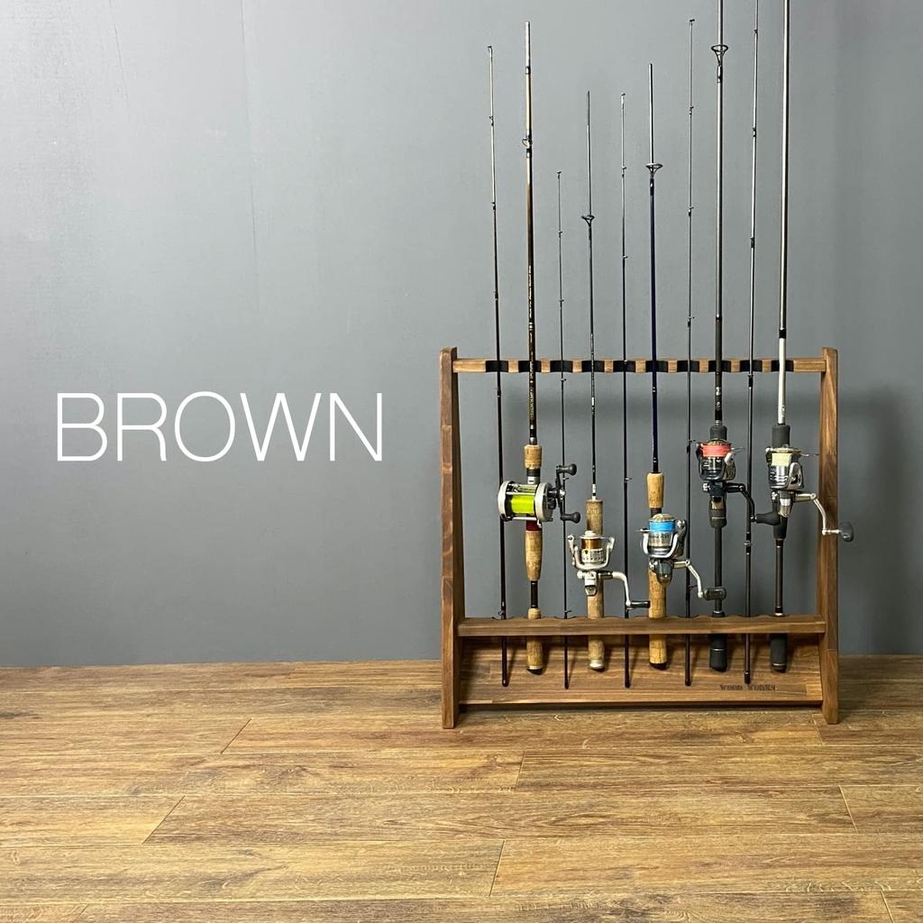 WOOD WORKS Made In Japan Rod Stand for 10 Rods On One Side [Body Brown] [Felt Black]