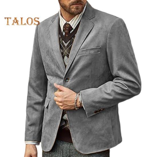 Casual Suit Coat Lapel Long Sleeve Two-Button Regular Fit Suit Jacket with Flap Pockets Short Plush Business Outerwear