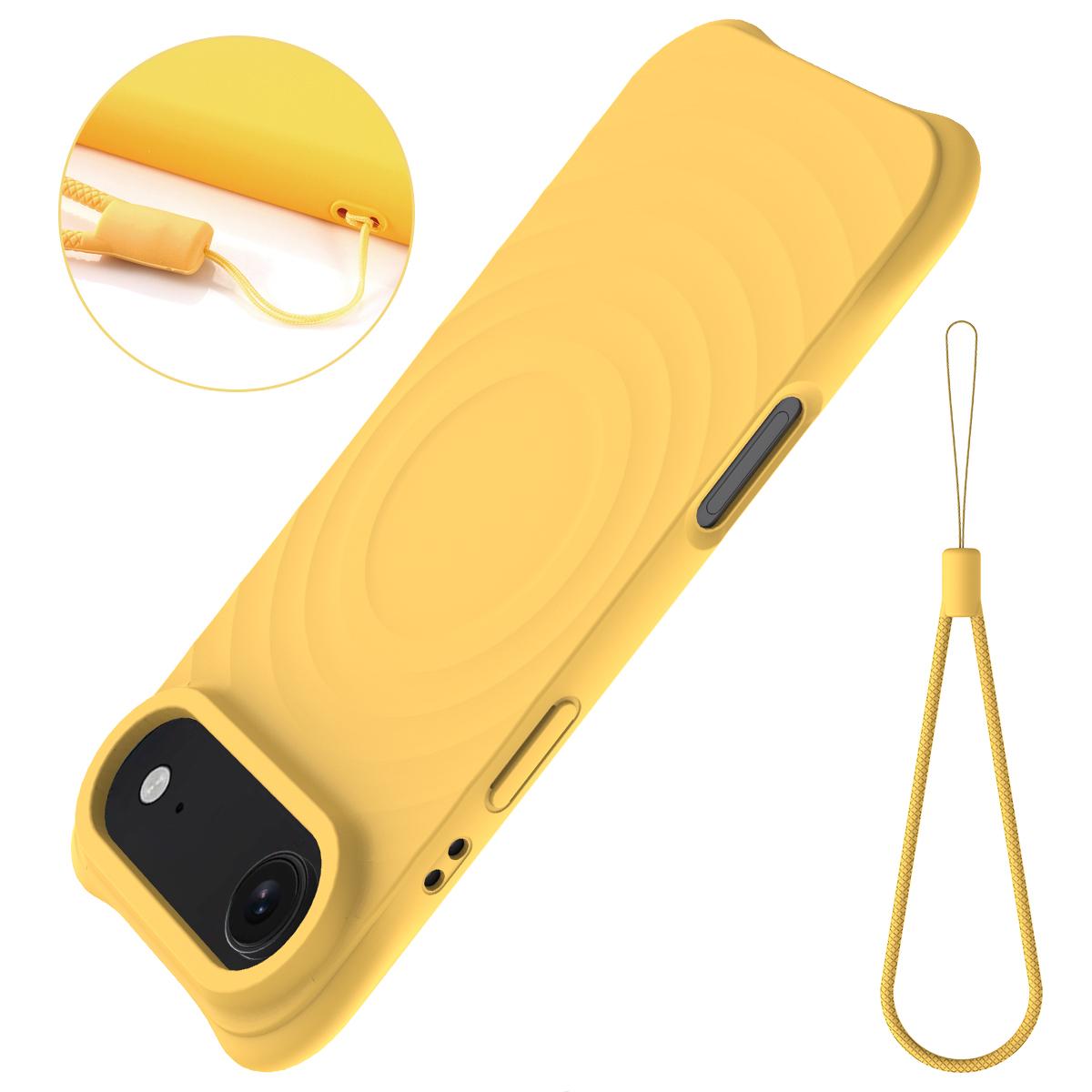 

for IPhone 17 Air 16 15 14 13 12Pro Max Corrugated Silicone Cover with Lanyard Magnetic MagSafe Liquid Silicone Phone Case For iPhone 17 жёлтый