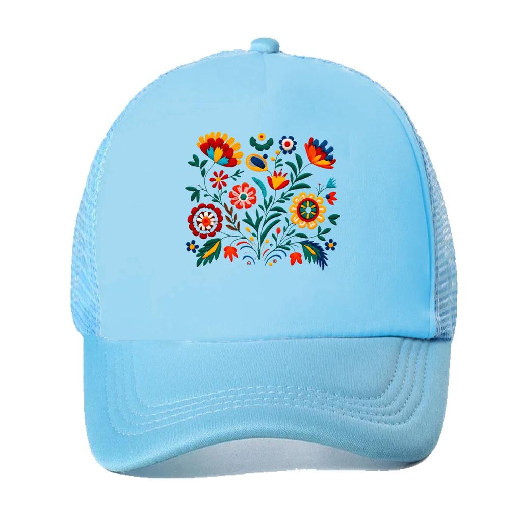 Colorful Floral Folk Art Home Decor Mesh Baseball Cap Hip Hop