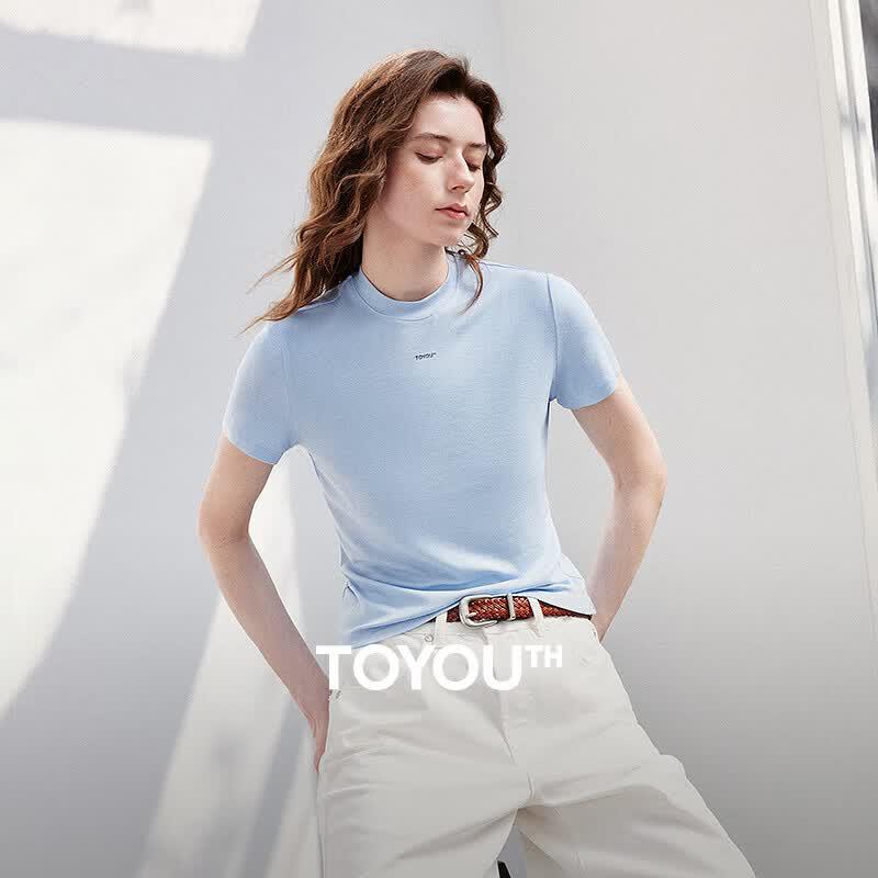 Chuyu Women's Soft Acetate Slim Fit Short Sleeve Crop Top