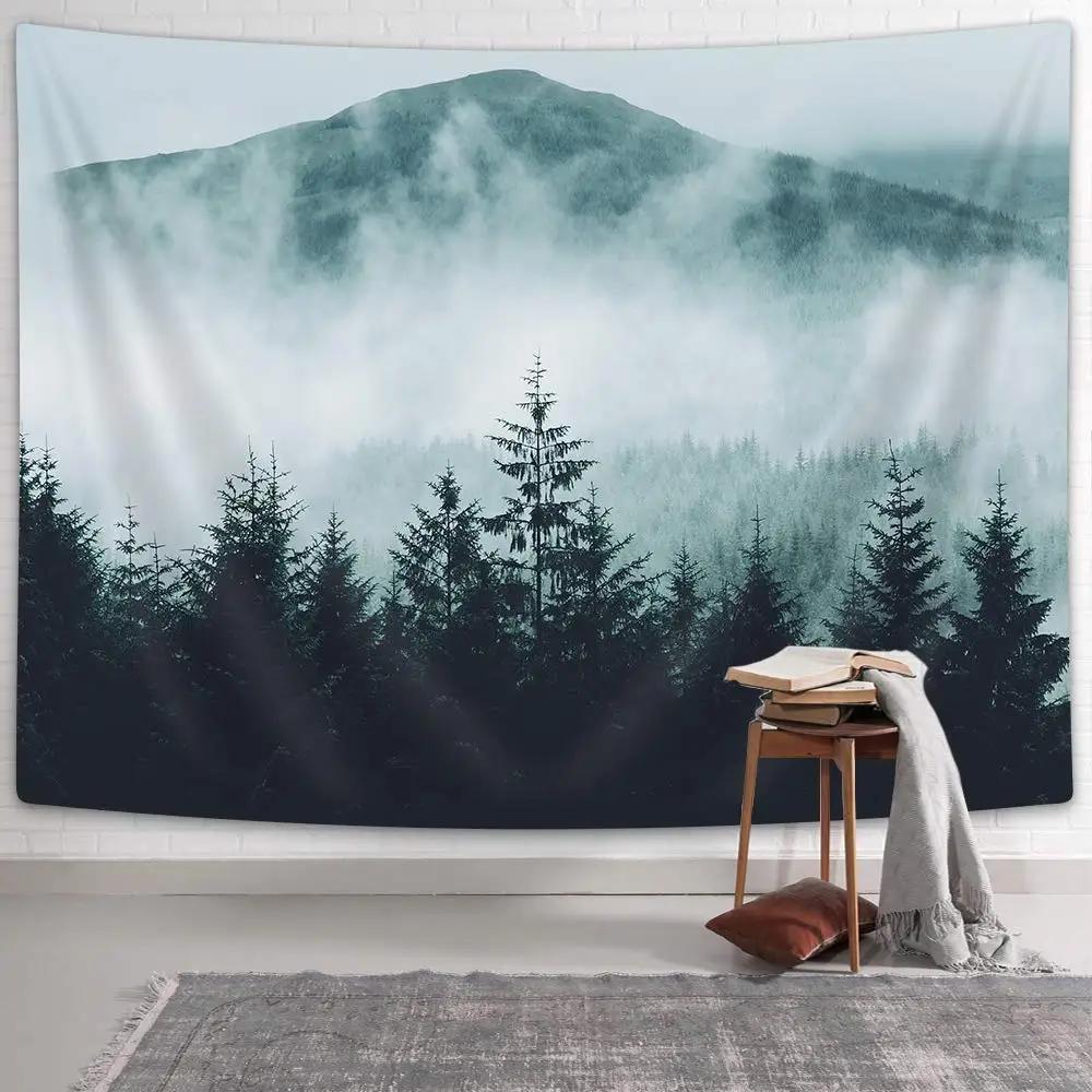 VIKAMA Misty Mountain Forest Tapestry Natural Aesthetics Tapestry Wall Hanging Art Bedroom Living Room Dormitory Decoration