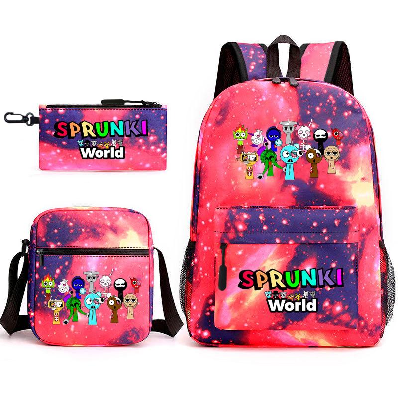 Rhythm Box Game Merchandise Elementary School Bag Sprunki Cartoon Starry Sky Backpack 3-piece Set D