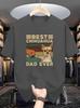 Unisexs Vintage Cotton Tee Best Chihuahua Dad Ever Retro Stripe Fist Bump Dog Print Pet Lover Male Short Sleeve Gift Top