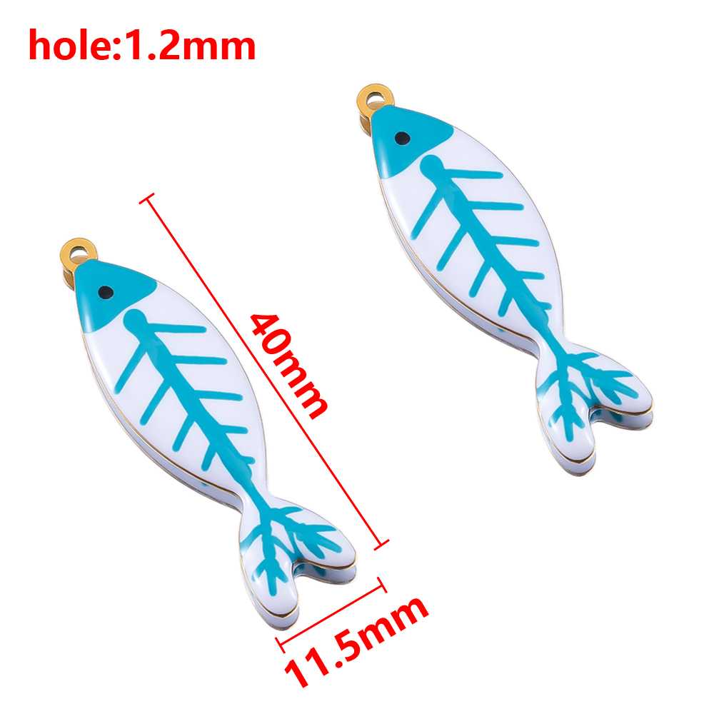 2pcs Stainless Steel Cute Enamel Stripe Fish Color Fish Tail Charms Animal Pendant Base for DIY Earring Necklace Jewelry Making