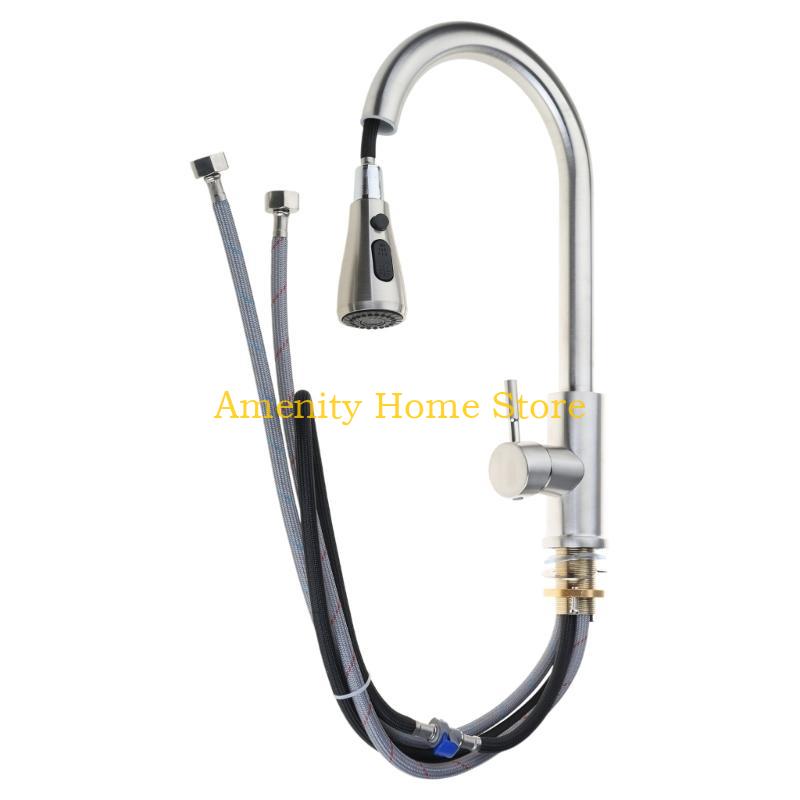 F26C Metal Pull Out Tap Precise Hot/Cold Water Mixing at House Practical Stretchable Sink Tap Prevents Splashing Water Faucet