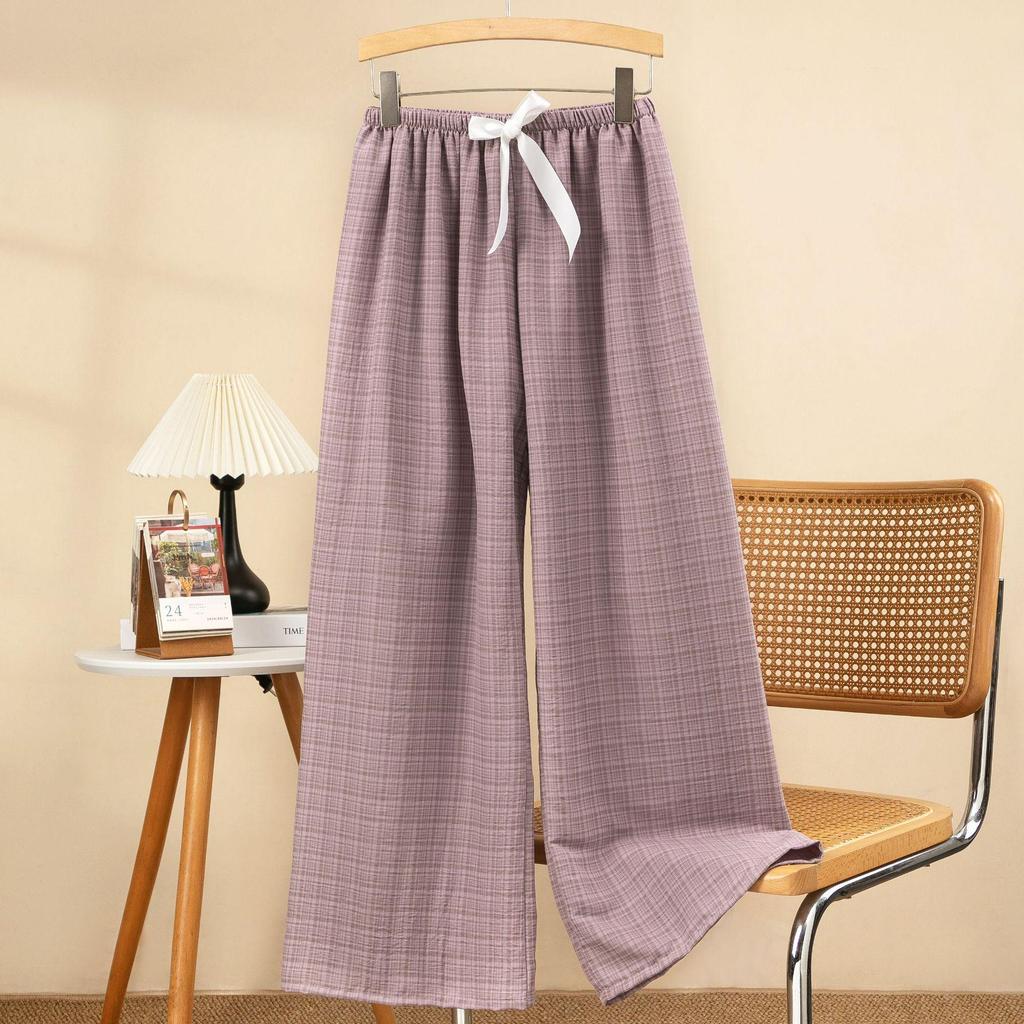 Women's Cloud Cotton Plaid Pajama Pants - Summer Casual Wide-Leg, Lightweight, Outdoor-Friendly, Yarn-Dyed, Long Style