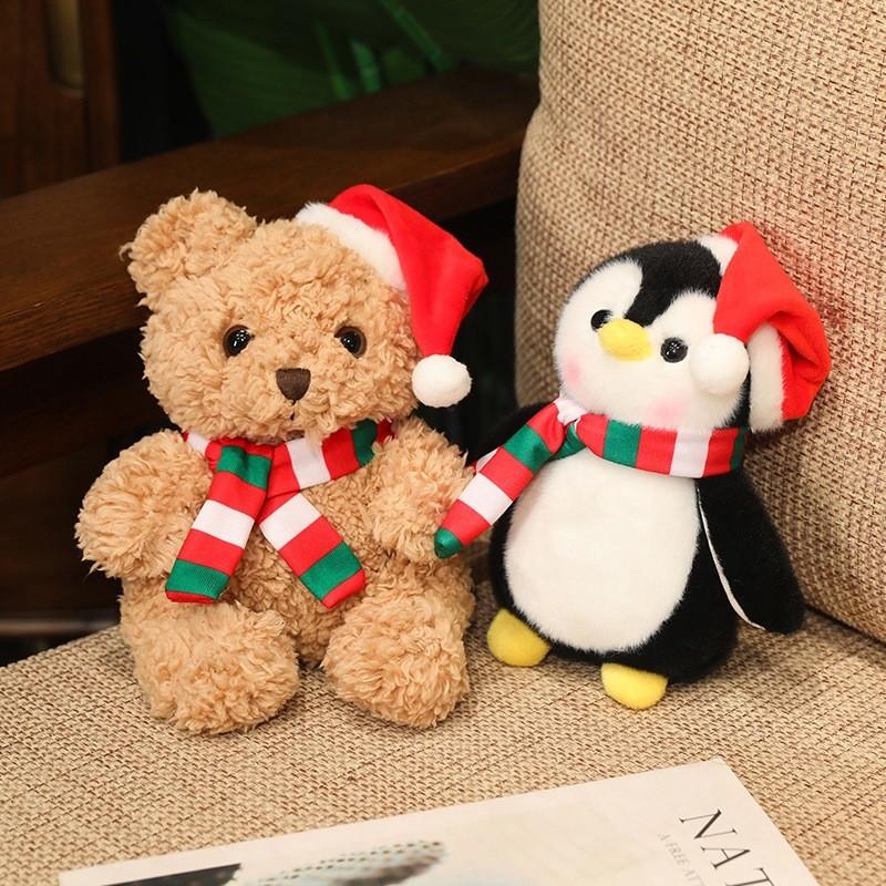 Plush Toy Christmas Polar Bear Penguin Doll Santa Claus Stuffed Animal Decor