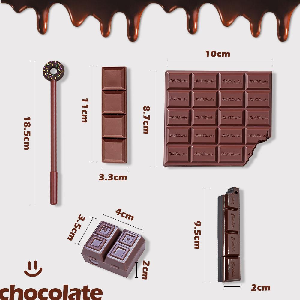 Kit 5pz Set Cancelleria Creativo Estetico Cioccolato, Temperamatite Taccuino Gomma Materiale Scolastico