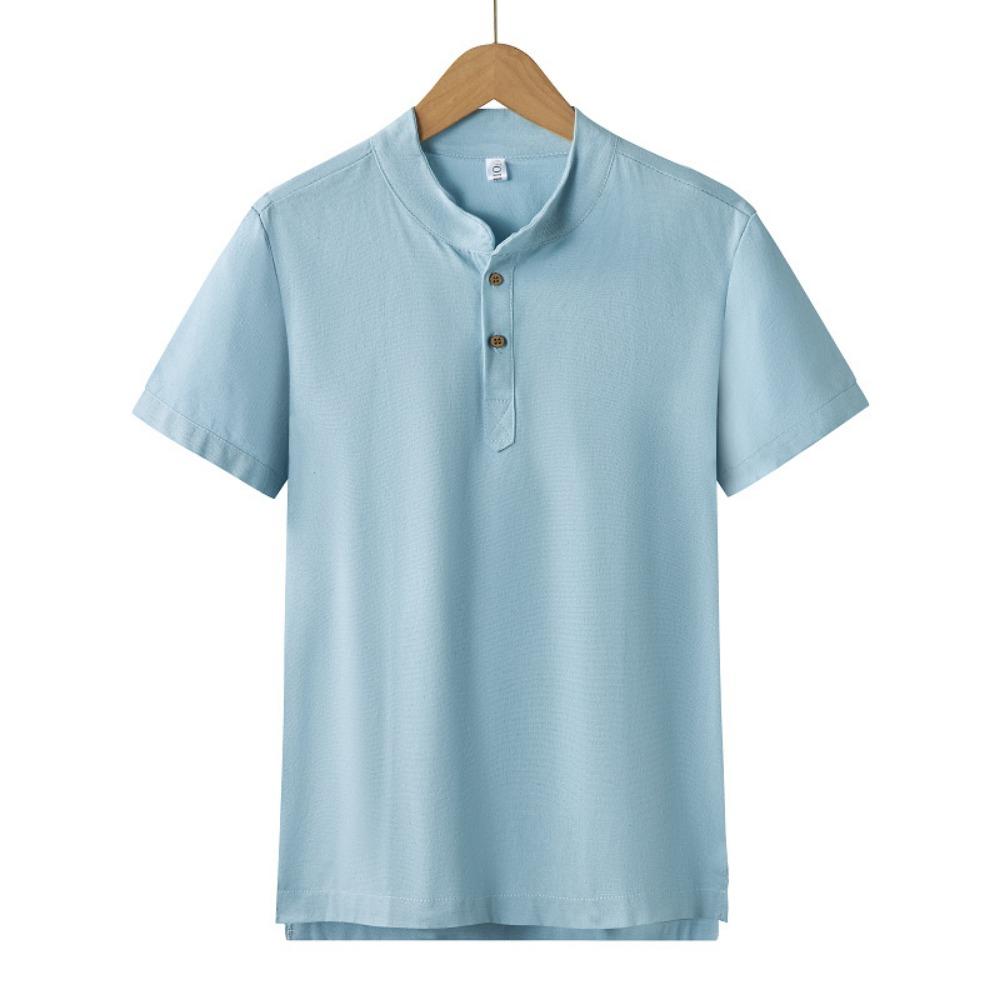2025 Summer New Men's Short-sleeved Shirt Fashion Casual Loose Comfortable Solid Color Cardigan Lapel Beach Men's Short-sleeved Shirt
