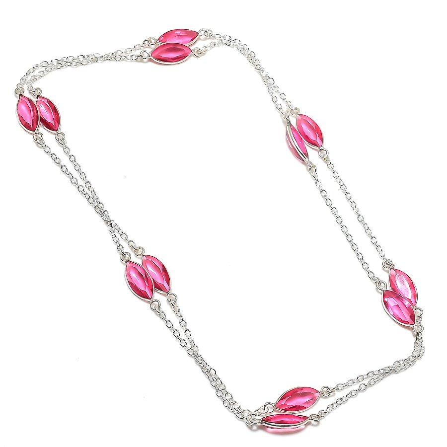 

Natural Pink Rubillite Gemstone 925 Sterling Silver Jewelry Necklace 36 C0p05