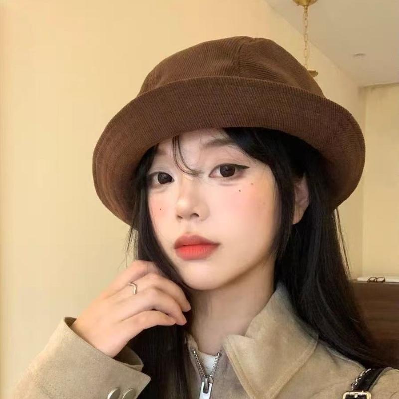Versatile Winter Autumn Corduroy Bucket Hats For Women Fisherman Cap Foldable Wide Brim Sun Adjustable Bucket Hats