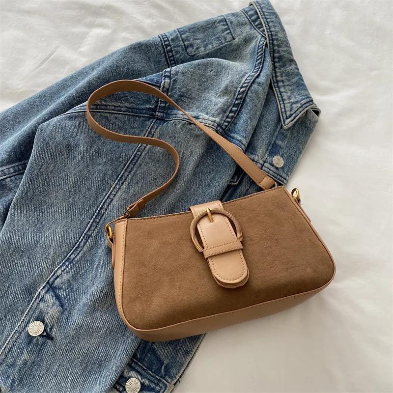 Faux Suede Underarm Bag, Zipper Fastener Fashiable Shoulder Cross Body Bags for Woman Small Square Bag, Suitable Daily Outfit