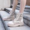Summer  New Women's Ankle Boots Breathable Mesh Lace-up Chunky Platform Style Belt Buckle Back Zipper Sandals for Ladies
