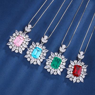 Schmuck Kupferboden Vergoldet Simulationsfarbe Schatz Quadrat Temperament Luxus Anhänger Halskette Heldin Stein 10 * 14