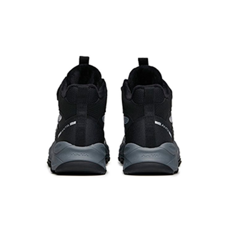 Anta Kids Velcro Fleece Non-Slip Wear-Resistant Warm High-Top Running Shoes Kids Sneakers Black Silver A312146813-1