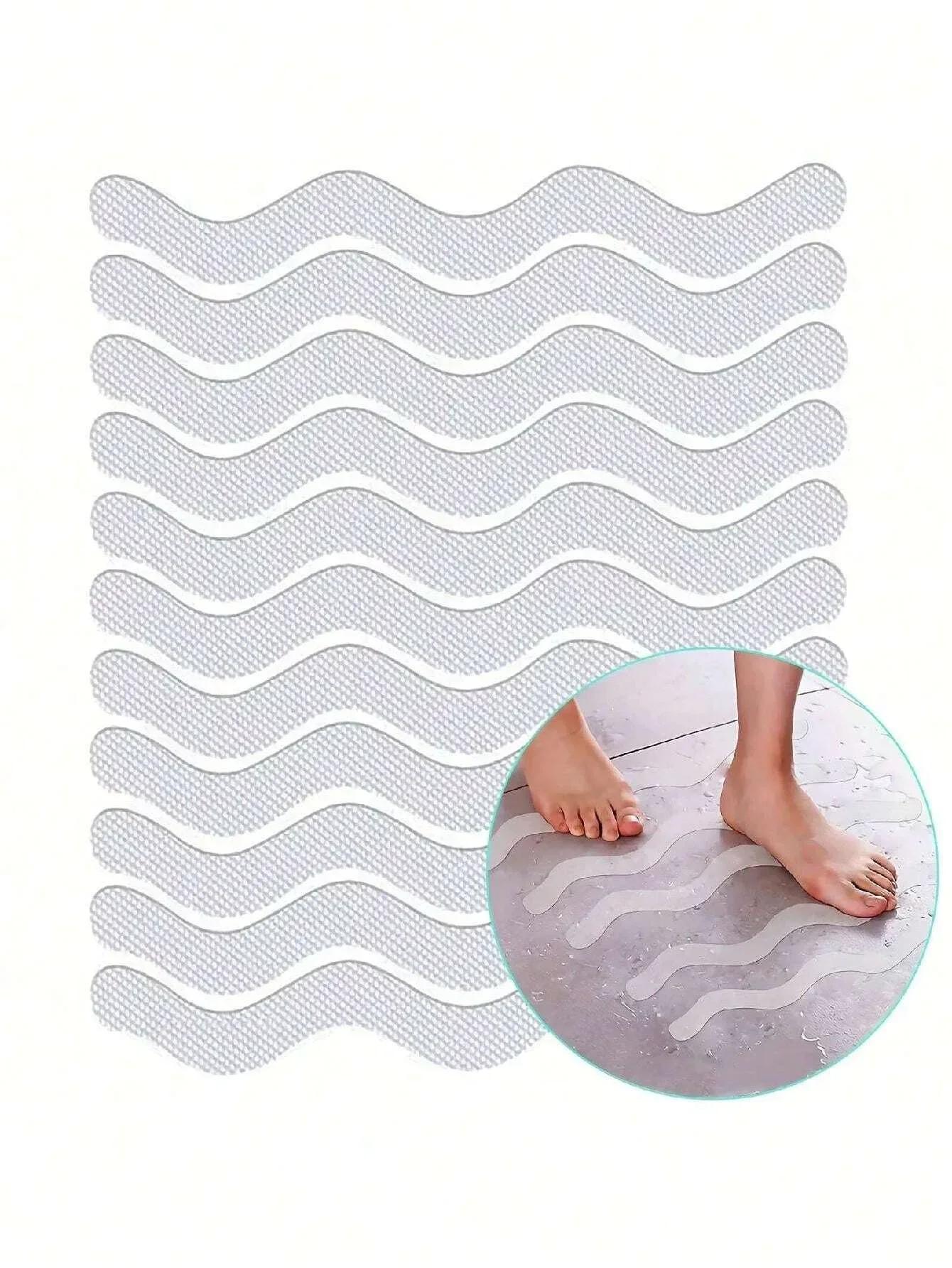 

24Pcs Bathroom Anti-Slip Stickers Transparent Waterproof Safety Strip Bathtub Shower Stair Floor Long Strip Wavy Tape Sticker