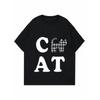 Women Casual Loose T Shirt Black Cat Plaid Print Letter Design For Home Daily Wear