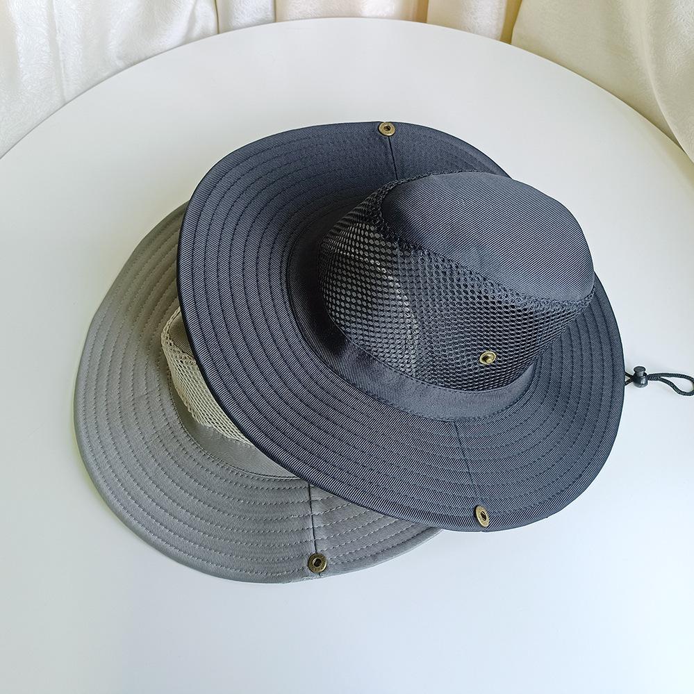 Wide Brim Mesh and Fabric Panama Style Bucket Hat for Outdoor Activities