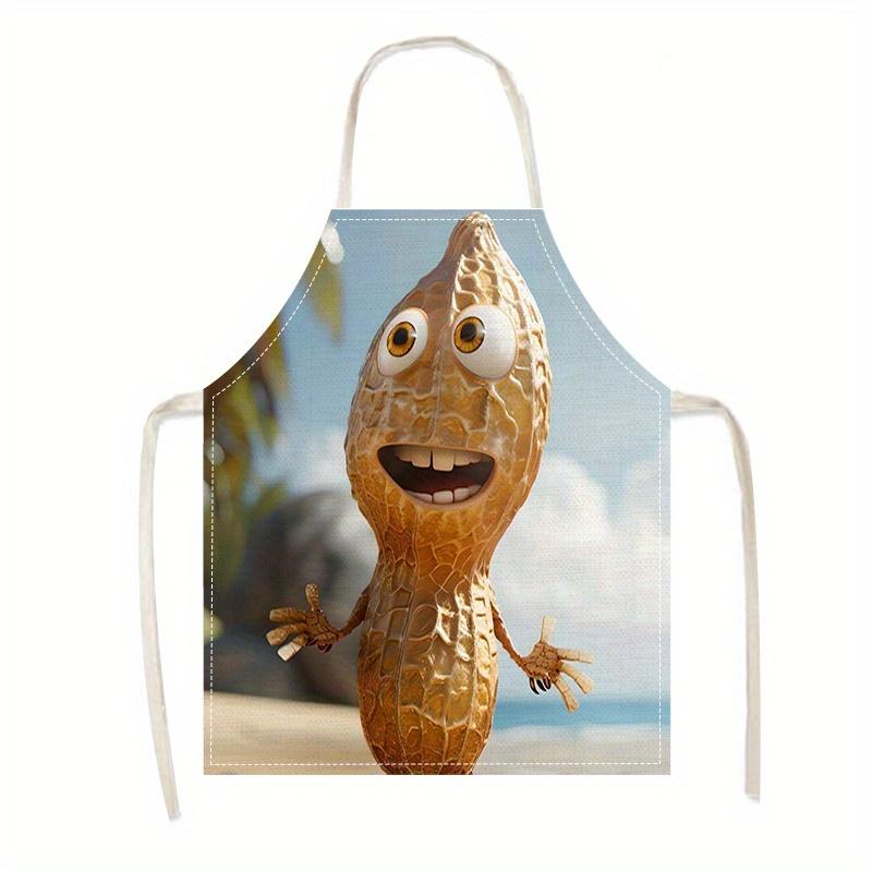 

1pc Funny Cartoon Peanut Character Apron Happy Nut On Beach Summer Vibes Novelty Kitchen Cooking Gift Linen Chef 38X47cm(15X19in)