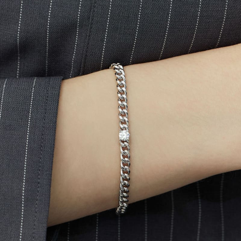 Hyeres-lor Essence Silver (W) Lab Diamond Curb Chain Bracelet 0.3CT HL4B52436W9