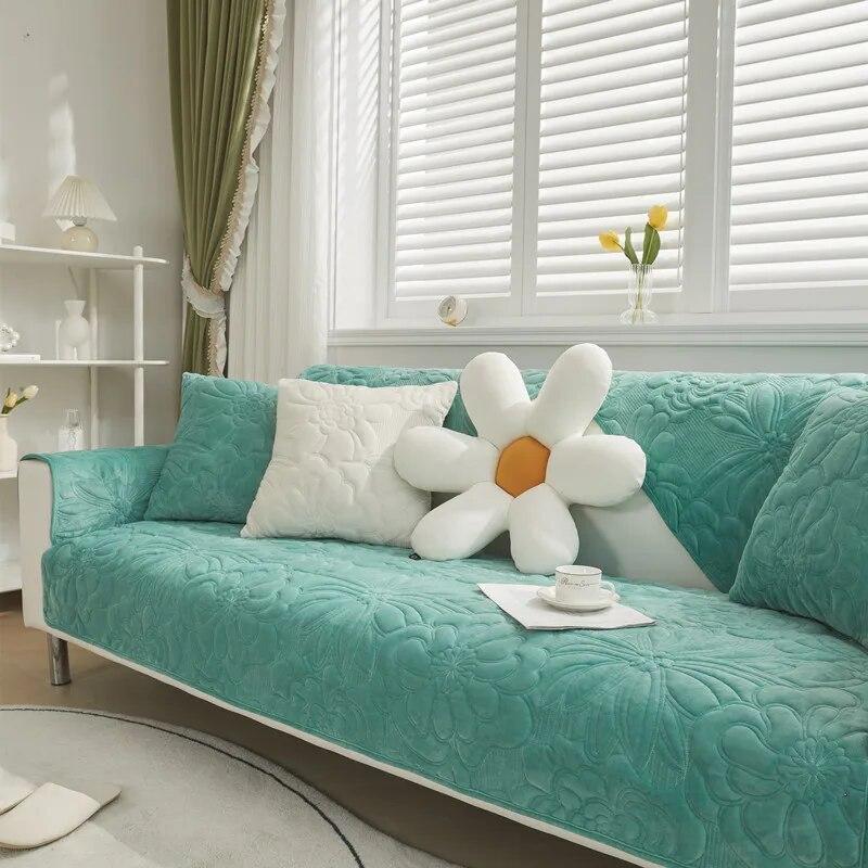Thickened Plush Sofa Cover Cushion Embroidered Sofa Mat Non Slip Dustproof Couch Towel for Living Room Universal Sofa Slipcovers