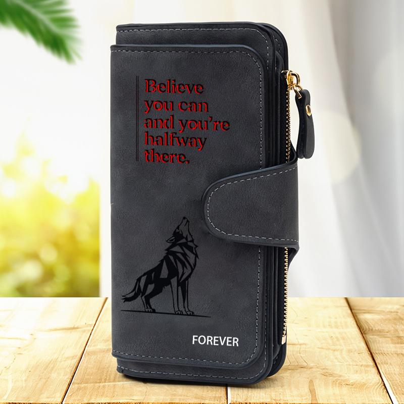 Women's Long Wolf Pattern Wallet 1 Piece Multifunctional Portable Snap Button Coin Purse Practical Daily Storage Wallet Perfect Birthday Gift for Cat