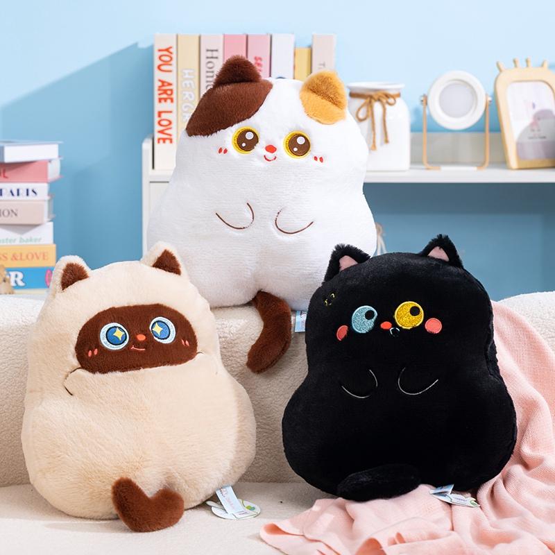 Cute Cat Plush Cushion Set White Siamese Black With Mismatched Star Pupil Eyes Soft Stuffed Feline Cuddly Charming Decor