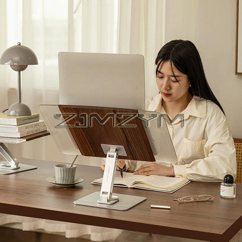 Book Stand for Reading Adjustable Book Holder with 360° Rotating Base Elastic Page Clips Foldable Desktop Riser Stand