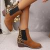 Fashion Leopard Winter Sexy Women Ankle Boots Autumnwinter Female Short Zip Chelsea Boots Retro Round Toe Square Heel Size 36-43