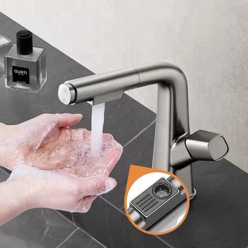 Silver Black Basin Faucet Bathroom Pull Out Lift Mixer Tap Hot Cold Water 360° Lift Up And Down Bathroom Kitchen Sink Faucet
