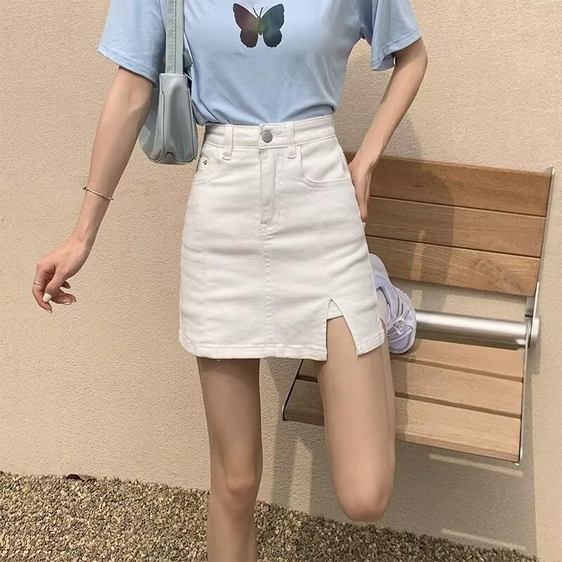 Split-ended Denim Short Skirt Women's Summer Large-size Shorts Skirt High Waist and Thin Anti-light A-word Hip Skirt Skirt Half-length Skirt