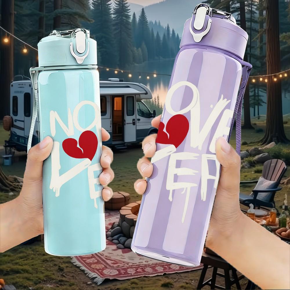 1PC Love Doodle Heart Letter 750ml Color Plastic Sports Water Bottle Leakproof Flip Straw Lid Suitable for Sports Office Home Use