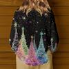 Women's Fashion Casual Long Sleeve Christmas Star Print V-Neck Top