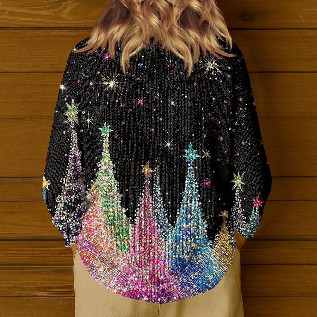 Women's Fashion Casual Long Sleeve Christmas Star Print V-Neck Top