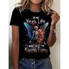 Moda Donna Girocollo Manica Corta Stampa Animale Colorata 3D T-shirt Manica Corta Girocollo con Animali