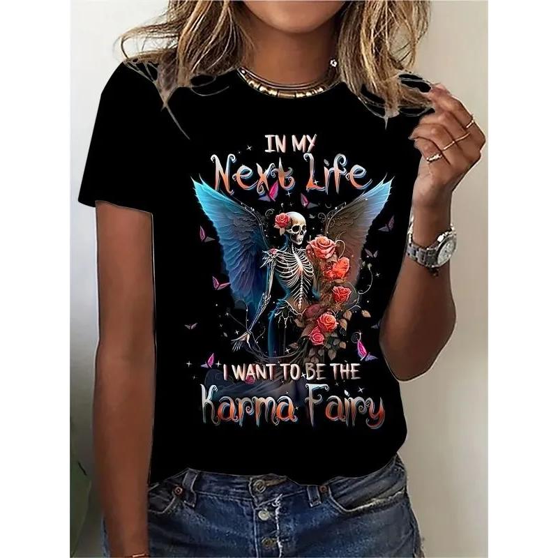 Moda Donna Girocollo Manica Corta Stampa Animale Colorata 3D T-shirt Manica Corta Girocollo con Animali