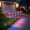 8Pcs Solar Stake Lights Waterproof Outdoor LED Pathway Lights with 8 Modes Red White Blue Solar Powered Garden Stakes Lights for Independence Day 4th
