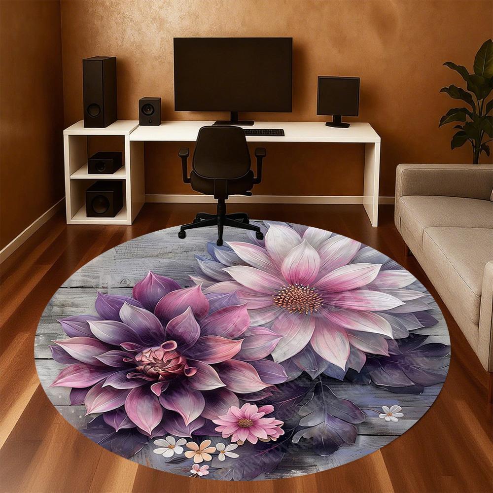 1 Stück runder Teppich mit Blumenmuster für das Büro, unter Bürostühlen, Schlafzimmer, Wohnzimmer, Heimdekoration, Teppich für das Büro -1110022