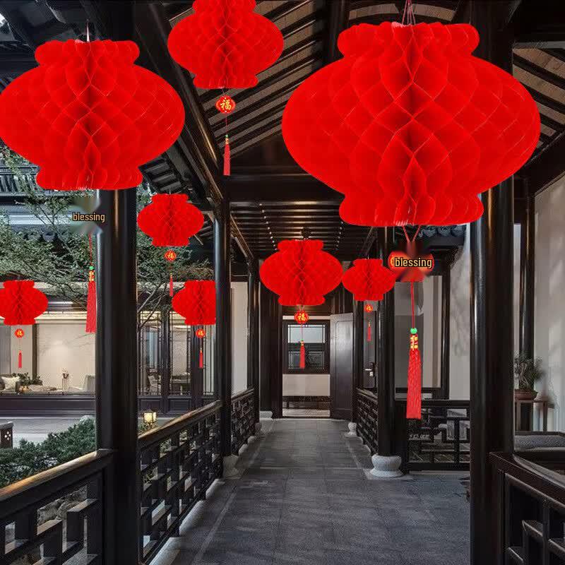 Traditional Red Honeycomb Paper Lanterns