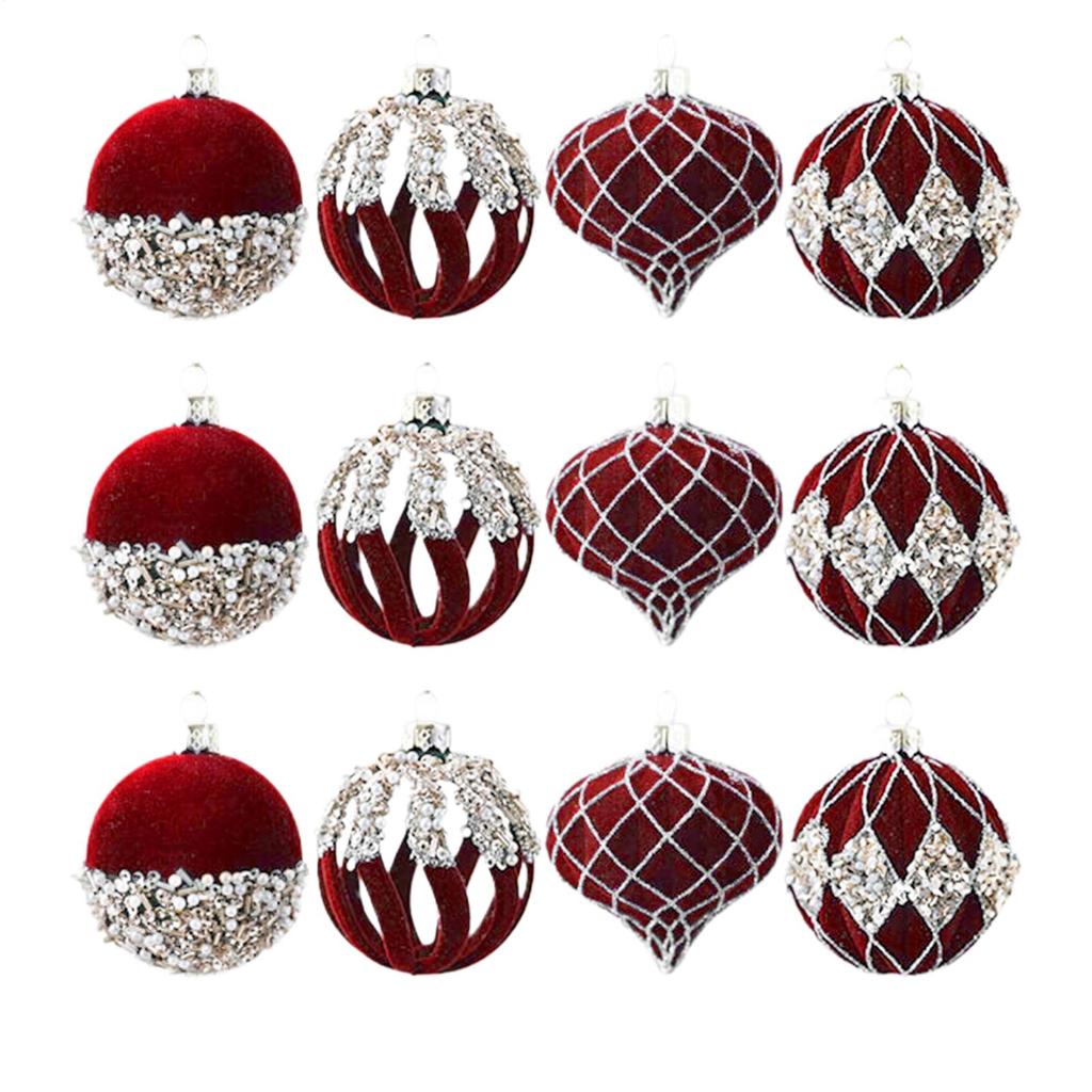 12PCS Christmas Ball Ornaments Glittering Red Green Decorative Ball Christmas Tree Ornaments for Home Wall Living Room House