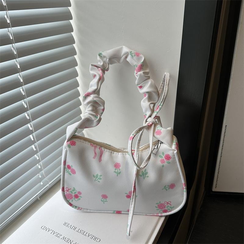 Sweet Flower Pattern Printed Shoulder Bag with A Bow At The Underarm Pocket