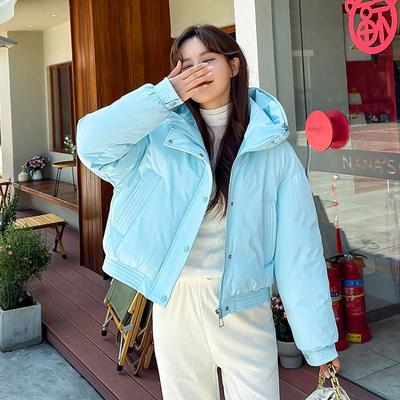 Women Autumn Winter Warm Thickened Cotton Padded Hooded Coat Solid Color Outwear Jacket